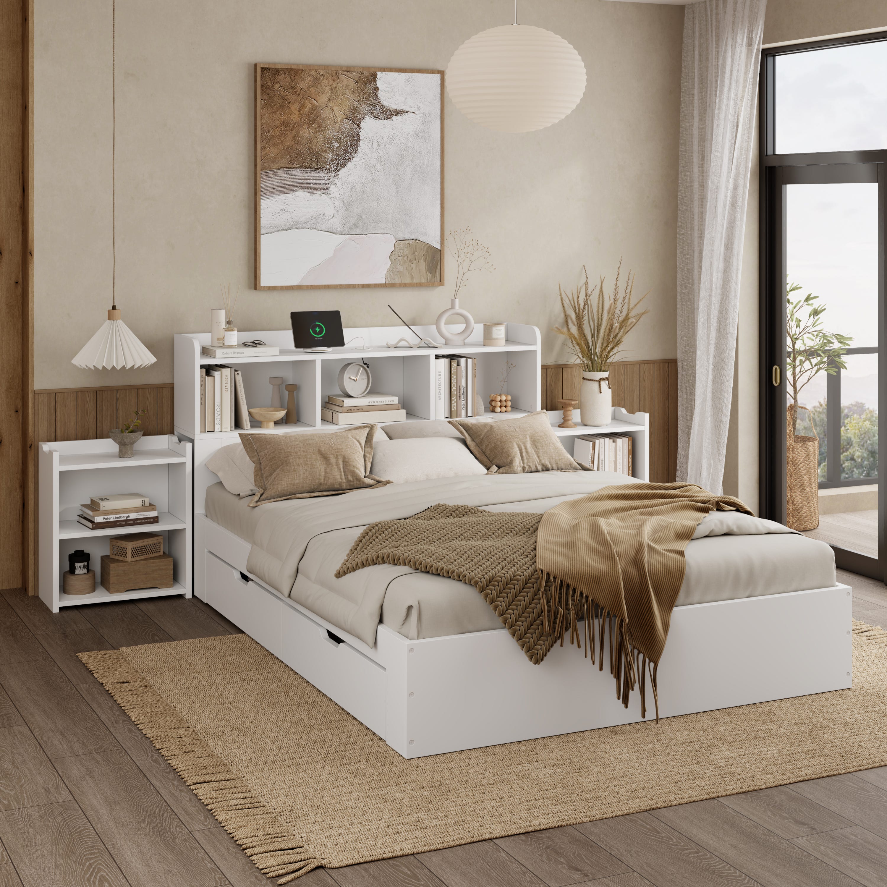 Letto matrimoniale 140x200cm con comodini scorrevoli con