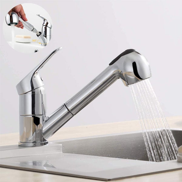 Wyciągana bateria kuchenna z wylewką - Mieszacz ciepłej/zimnej wody - Teleskopowa 3/8" (2 węże w zestawie) - Do kuchni i łazienki