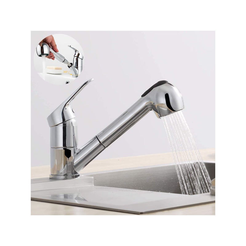 Wyciągana bateria kuchenna z wylewką - Mieszacz ciepłej/zimnej wody - Teleskopowa 3/8" (2 węże w zestawie) - Do kuchni i łazienki