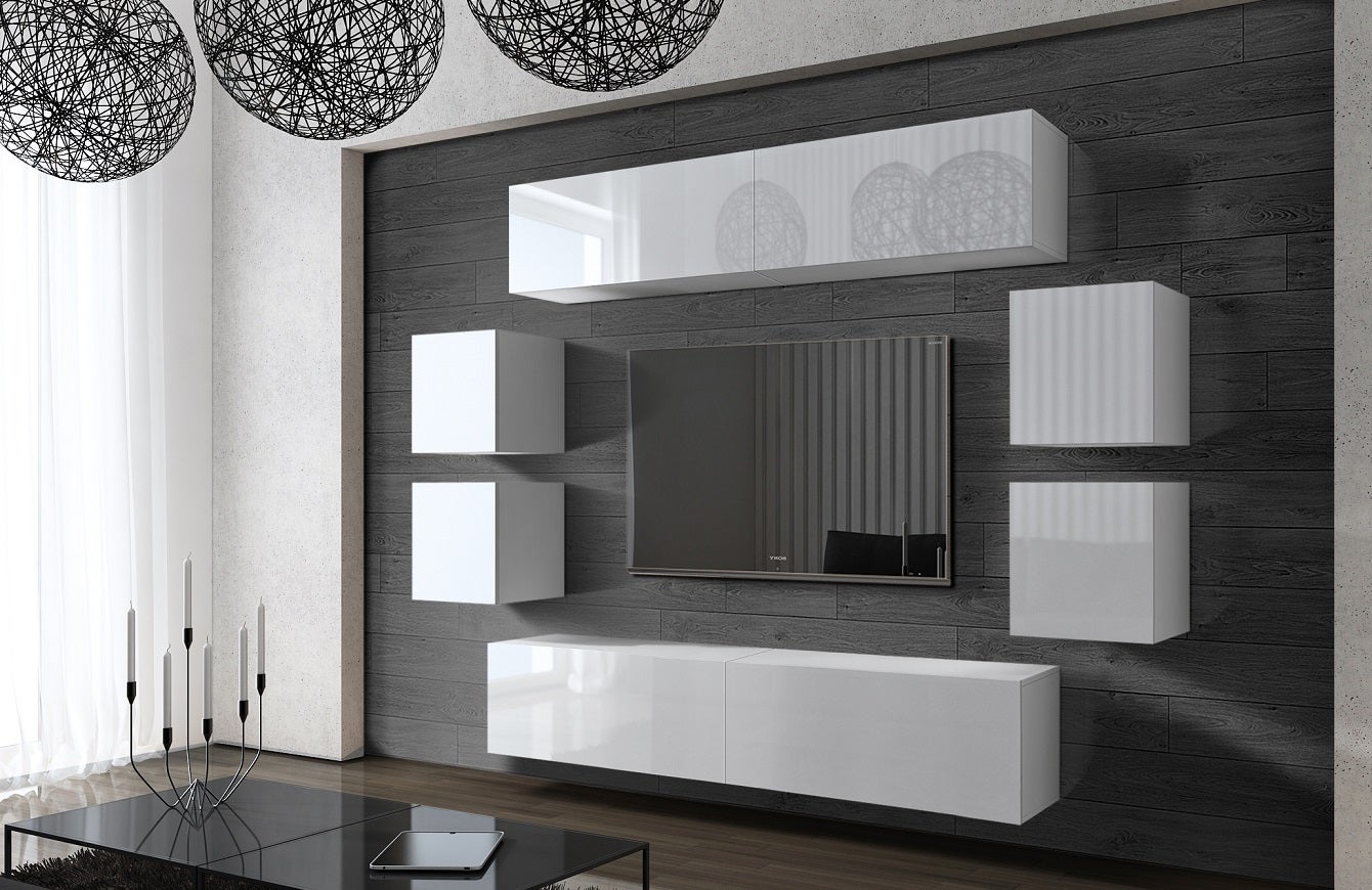 Mueble de salón moderno CONCEPT 42 – blanco brillo – Estándar – 240 x ...