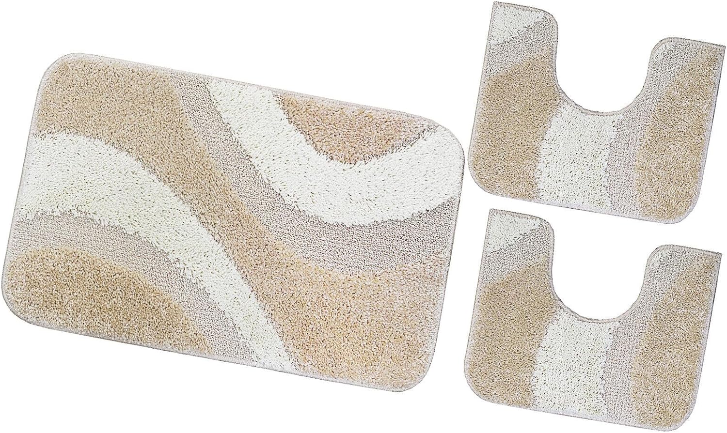 Zestaw 3 Beżowy Dywaników Shaggy 3D łazienkowych Girowater Miękki Chłonny Antypoślizgowy