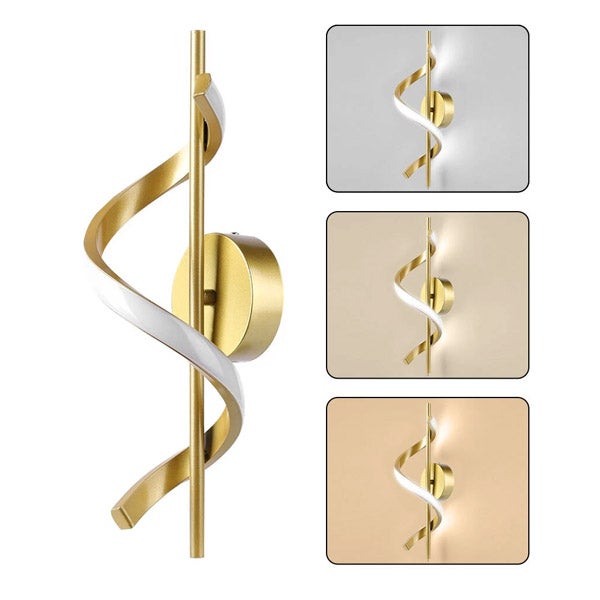 Kinkiet LED Spiralny 12W - 3 kolory światła, Styl Współczesny - Idealny do Sypialni, Schodów, Korytarza - Złoty