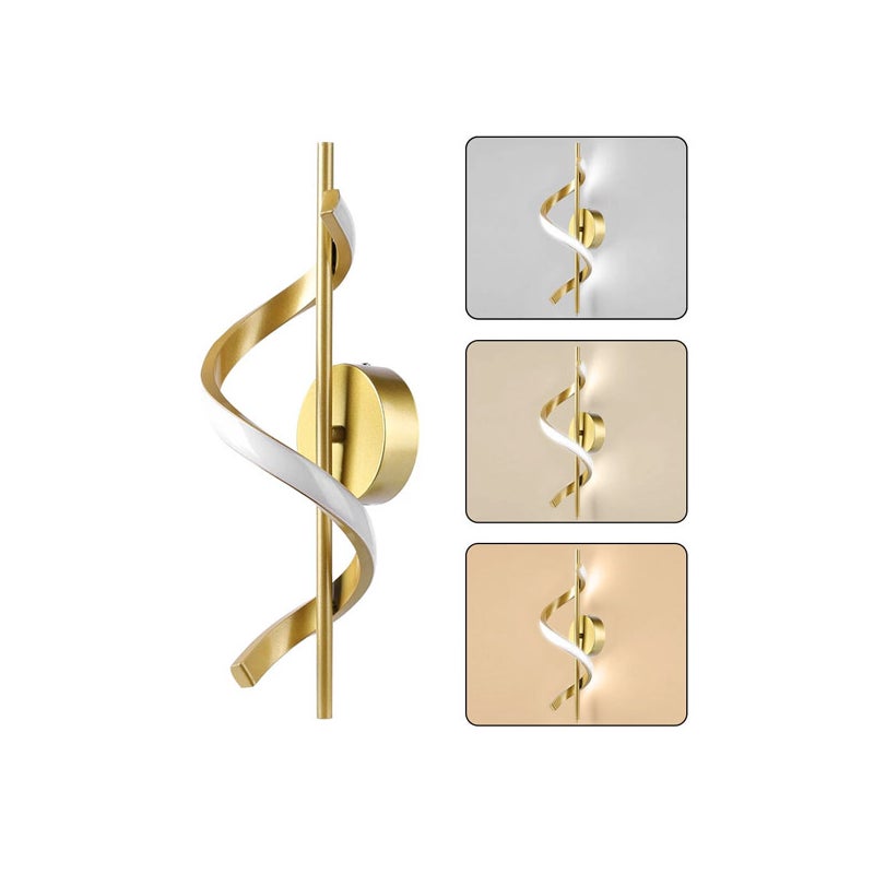 Kinkiet LED Spiralny 12W - 3 kolory światła, Styl Współczesny - Idealny do Sypialni, Schodów, Korytarza - Złoty