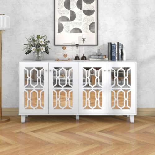 Kebnor Credenza Bianca Larga 160 Cm - 4 Porte Con Apertura Push-to-Open, Ripiani Regolabili, Gambe In Metallo, Stile Moderno