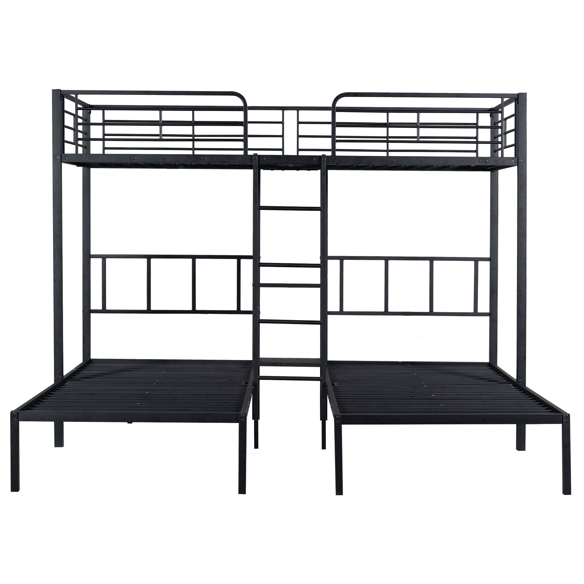 Łóżko piętrowe potrójne 3x90x200cm z drabinką i półką - metalowa rama - Czarny - 7