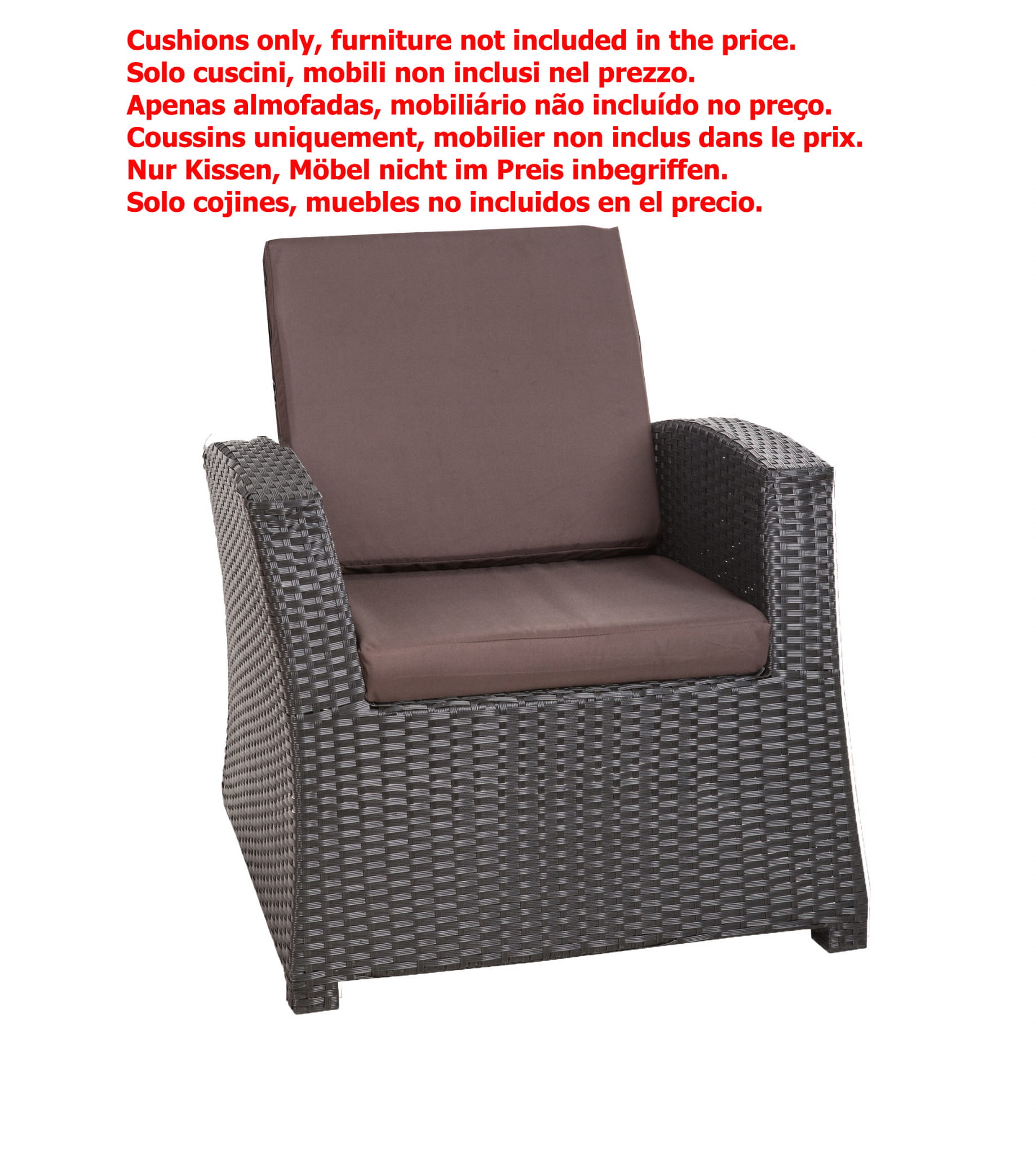 Cuscino per sedia in polyrattan 56x52x7cm Set da 4 cuscini per sedia- Cuscino per poltrona da giardino Marrone/ cuscino schienale seduta per esterni - 2