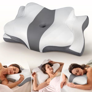 Lot De 2 Oreillers Cervicaux Microbilles - Coussin Lombaire Rond Bleu + Noir 30x16cm, Support Confort Voyage