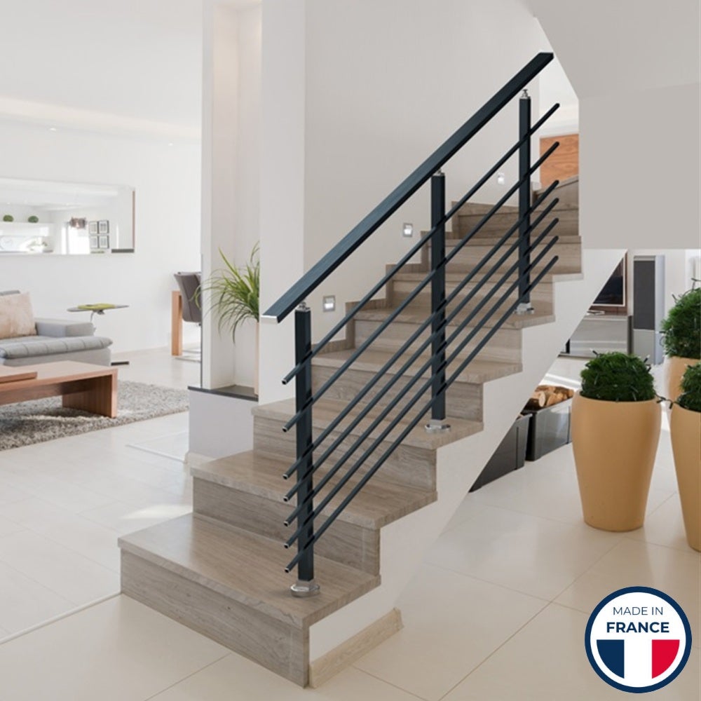 Garde-corps aluminium gris foncé, 3m pose à visser au sol, intérieur et extérieur, PRISTINA 7 lisses, en kit - 2