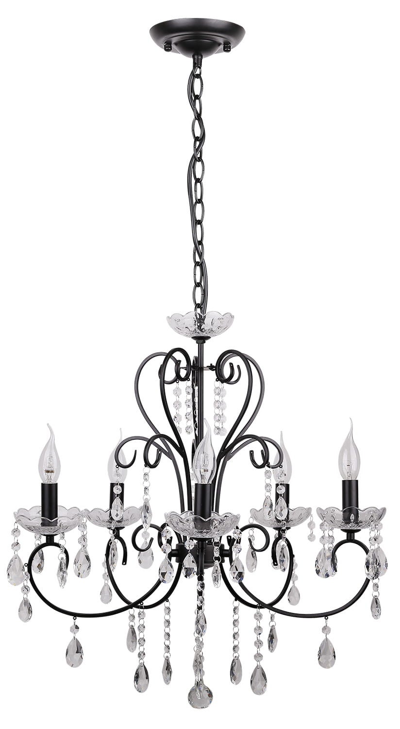 Lampa wisząca Aurora czarno-przezroczysty 5xE14x40W kryształowy wym: 100 x 57 x 57 cm kryształ Candellux