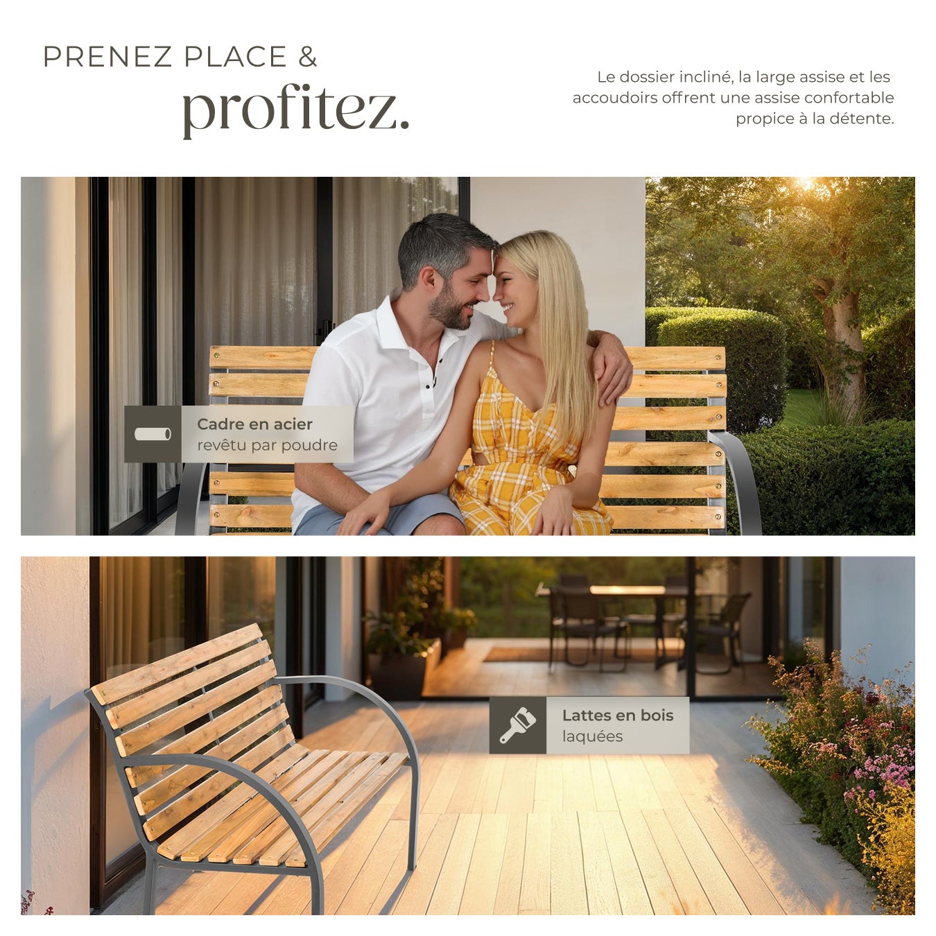 Banc de jardin en bois et acier, stable, résistant, adapté intérieur extérieur, marron TECTAKE - 6
