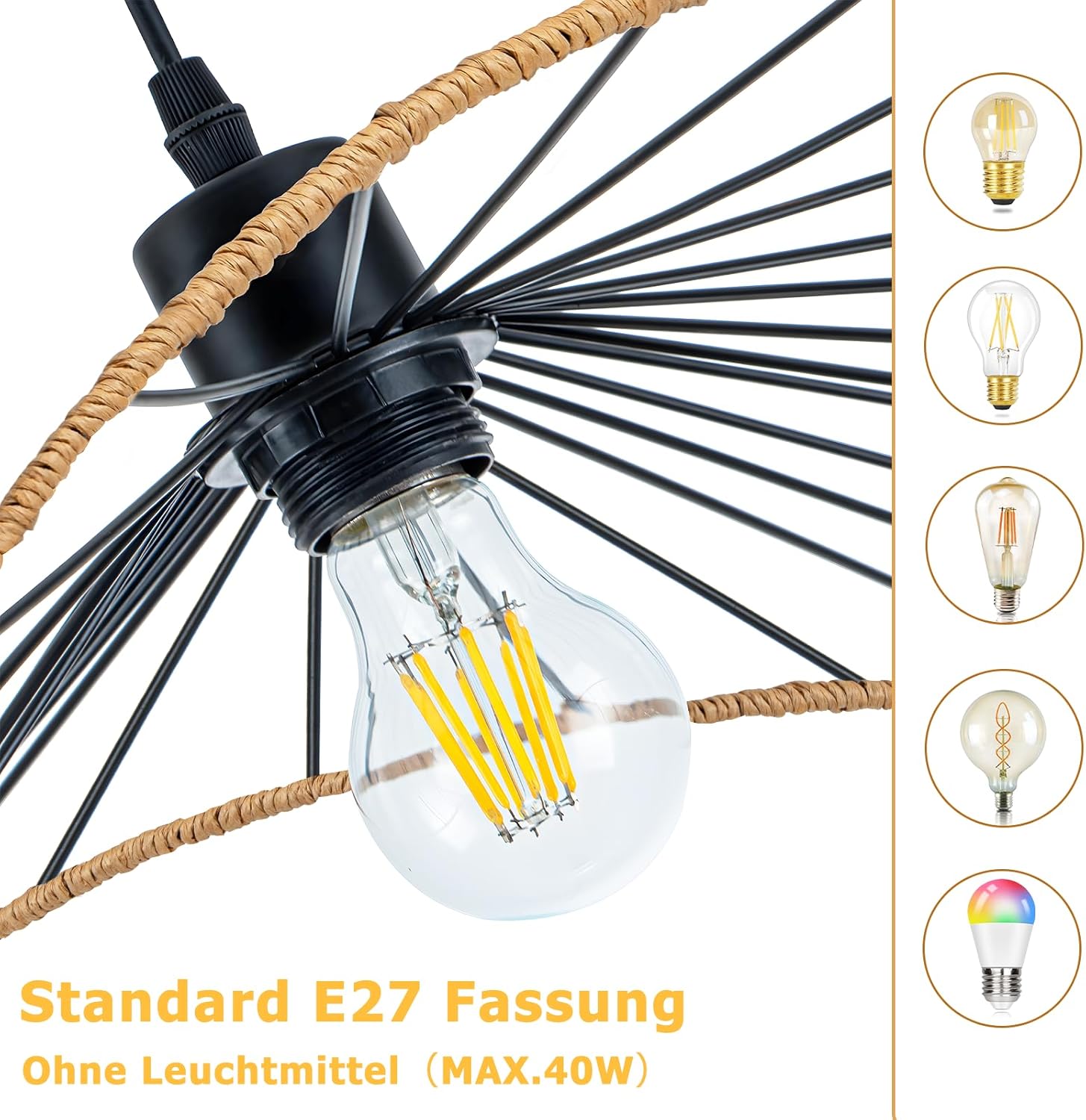 ZMH Suspension Vintage 1 Flame E27 Noir Salle à Manger Sans Ampoule - 4