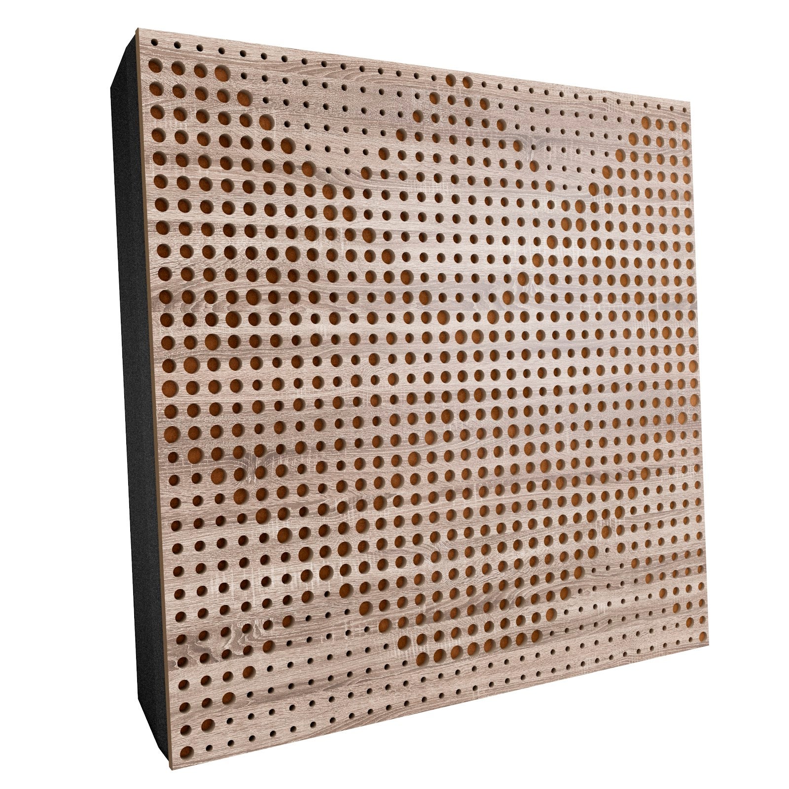 Lot de 2 Panneaux acoustiques WILDS-F décoratifs insonorisants 50x50x5 cm - MDF perforé laminé, tissu et mousse acoustique -Sonoma+Doré - 2