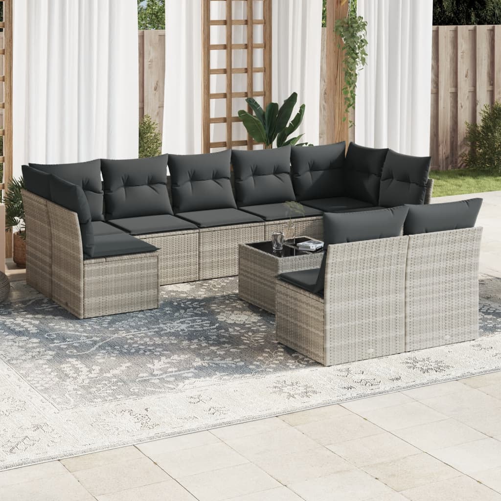 10-cz. zestaw wypoczynkowy do ogrodu, z poduszkami, jasnoszary vidaXL