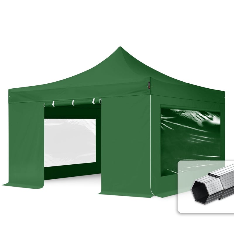 4x4 m Namiot Ekspresowy PROFESSIONAL Alu 40mm, ze ścianami bocznymi, okna panoramiczne, ciemnozielony