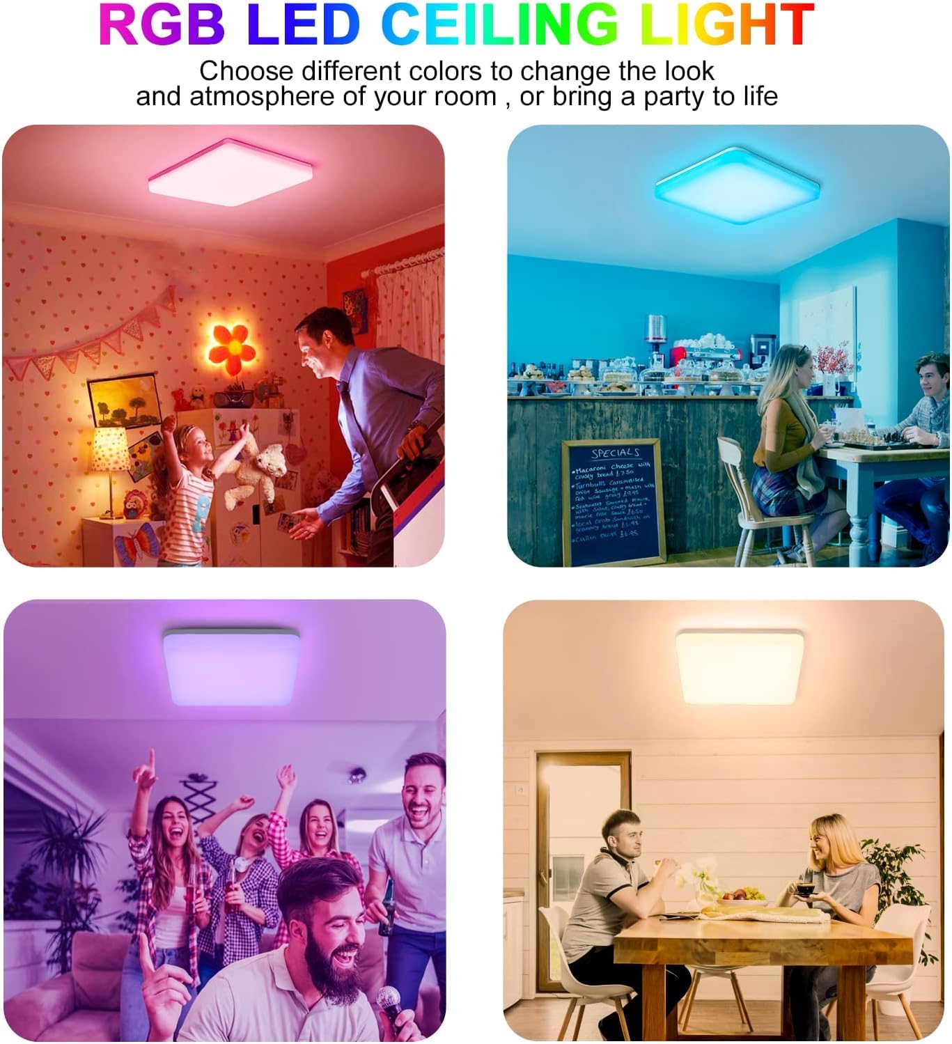 LOVHAUS Plafonnier LED RGB 24W Dimmable avec Télécommande, Luminaire LED Plafond Cuisine LED 2400LM pour Salon, Salle de Bain, Chambre d'enfant,IP54 - 3