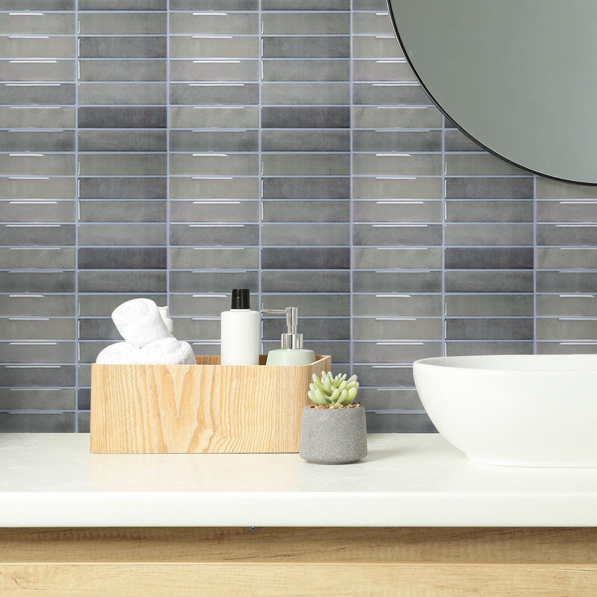 Lot de 10 crédences adhésives pour cuisine, salle de bain, carrelage mural, gris clair - 4