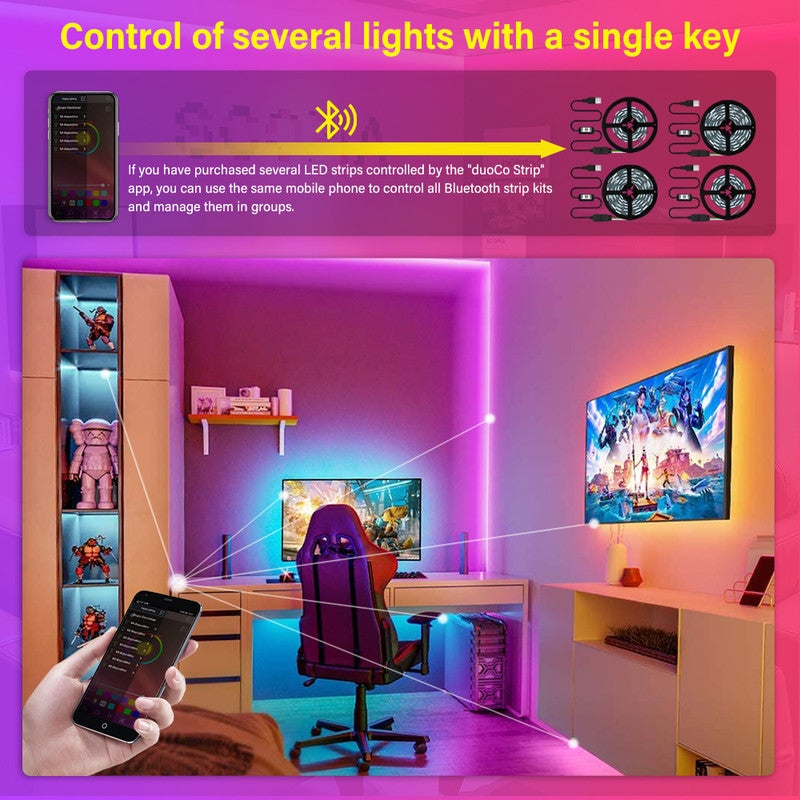 Ruban LED RGB 2 Mètres 5050 - Avec Télécommande 24 Touches, Synchronisation Musique, Alimentation USB, Pour Décoration Intérieure