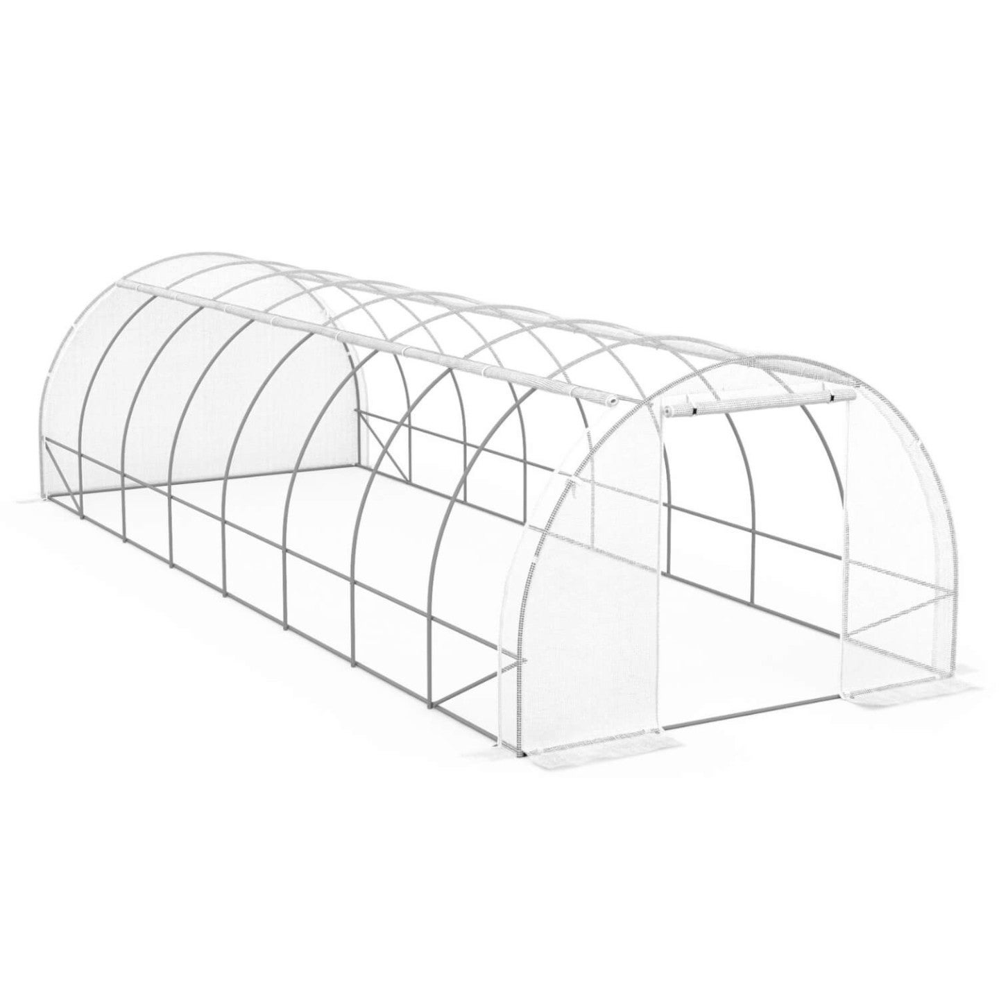 Serre de jardin tunnel 24m² 8 x 3 x 2 m acier galvanisé + bâche anti-UV avec porte et fenêtres DES ANDES blanche toutes saisons - 4