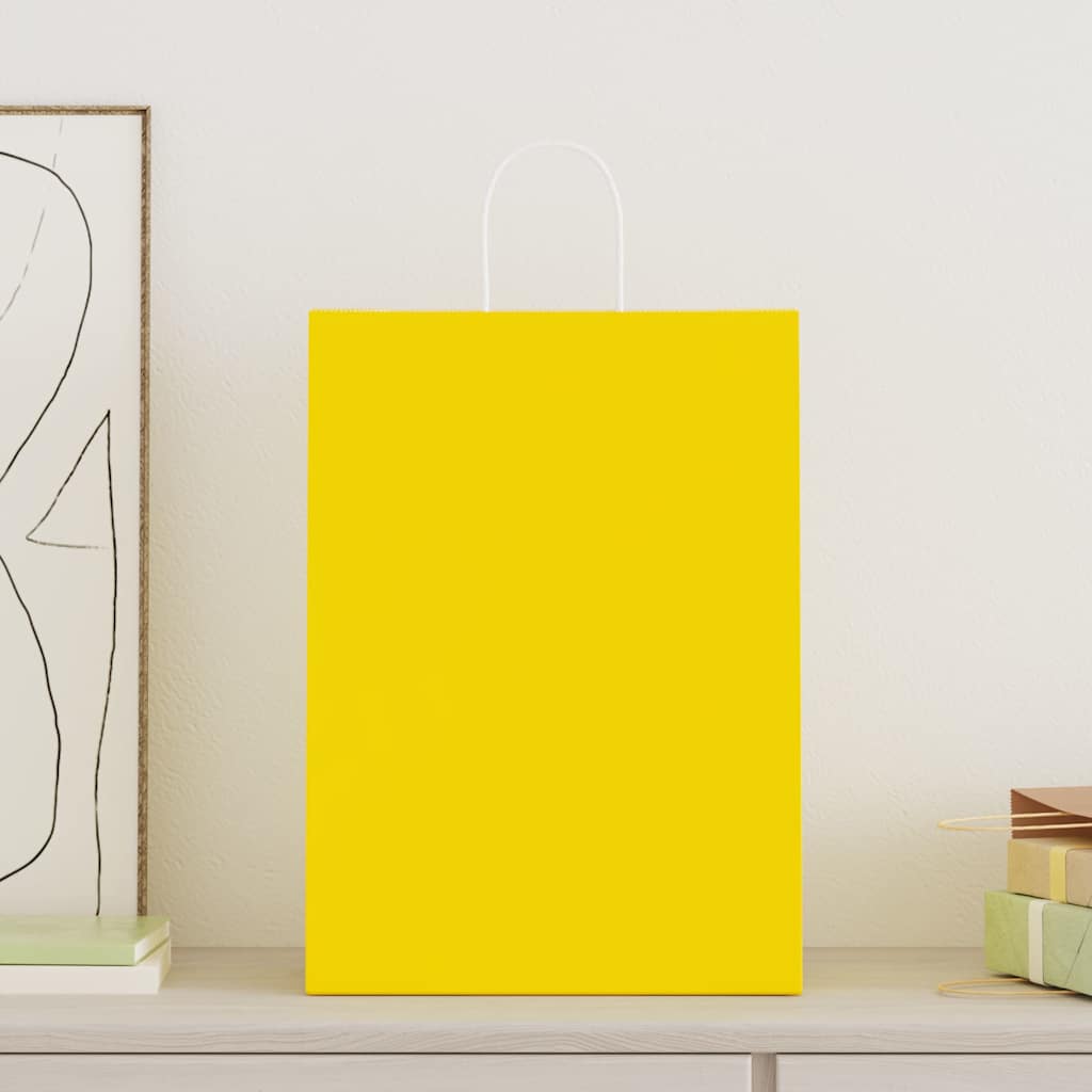 Torby papierowe 250 szt. z uchwytami żółte 32x17x44 cm vidaXL