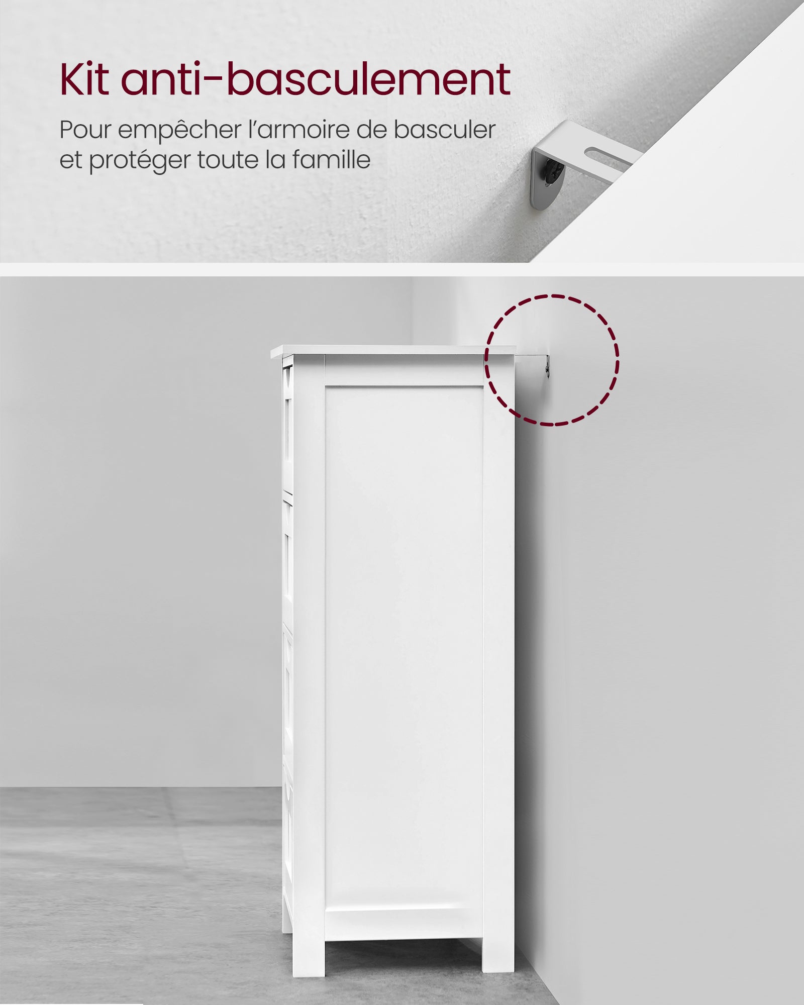 Armoire De Salle De Bain Avec 4 Tiroirs, 30 x 30 x 82 cm, Placard De Rangement, Colonne Blanc - 5