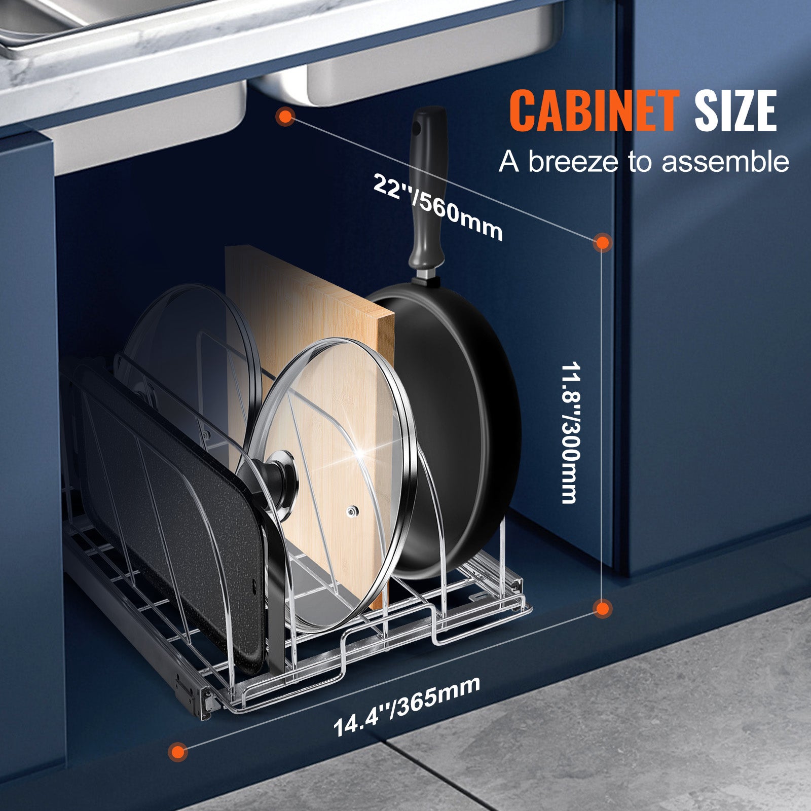 Soporte SucceBuy sartenes y ollas extensible: Organizador deslizante bajo el armario, separadores ajustables, soporte acero para cocina, 12,5