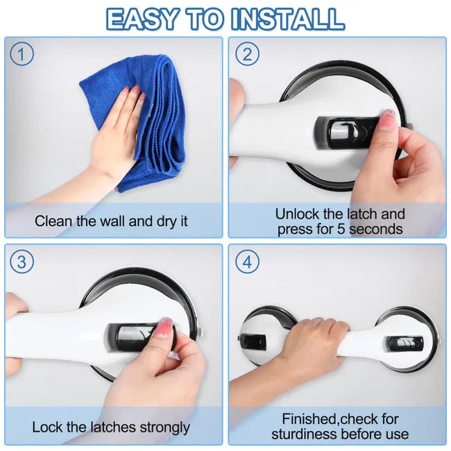 Maniglioni per vasca e doccia, barra doccia con forte aspirazione, barra di sicurezza per il bagno, nero - 3