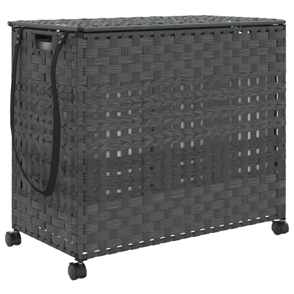 Cesto para ropa sucia con ruedas ratán gris 66x35x60 cm cfw253038