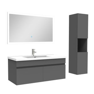 Ensemble de salle de bain 4 meubles décor chêne et anthracite - MAZON Ensemble de salle de bain 4 meubles décor chêne et anthracite - MAZON