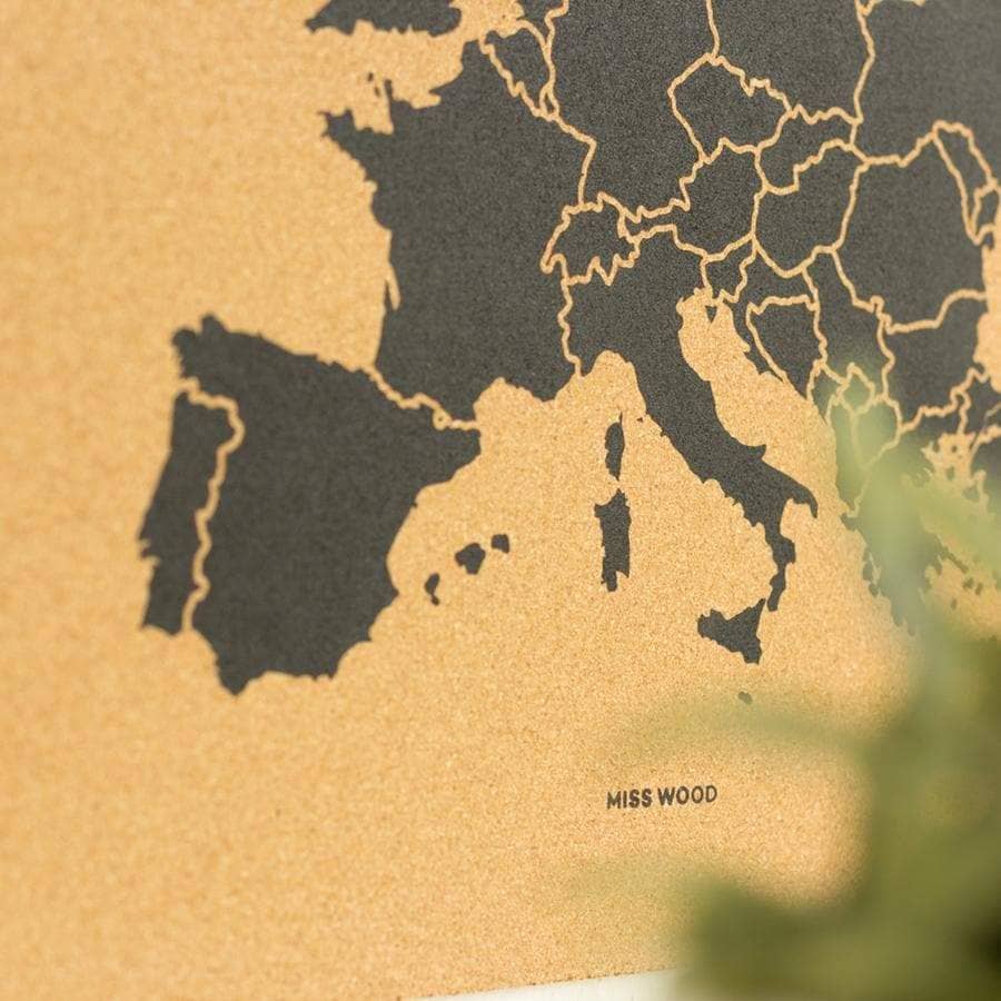 Mapa de corcho - Woody Map Natural Europa / Negro / 60x45 cm / Marco Blanco - 5