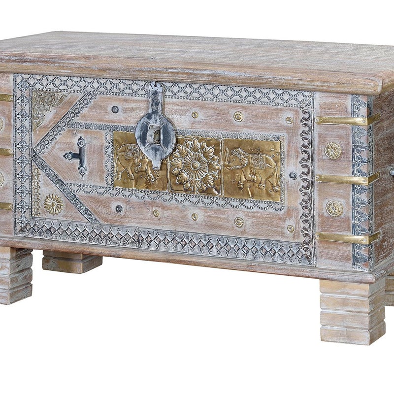 Pień z drewna mango w kolorze postarzanej bieli