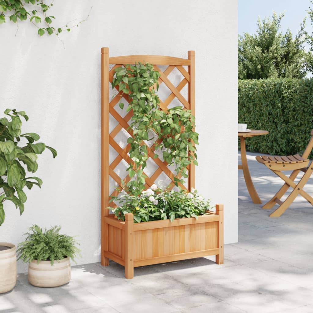 Jardinière, Pot de fleur，Bac à fleurs avec treillis marron bois massif de sapin CFW97955 - 3