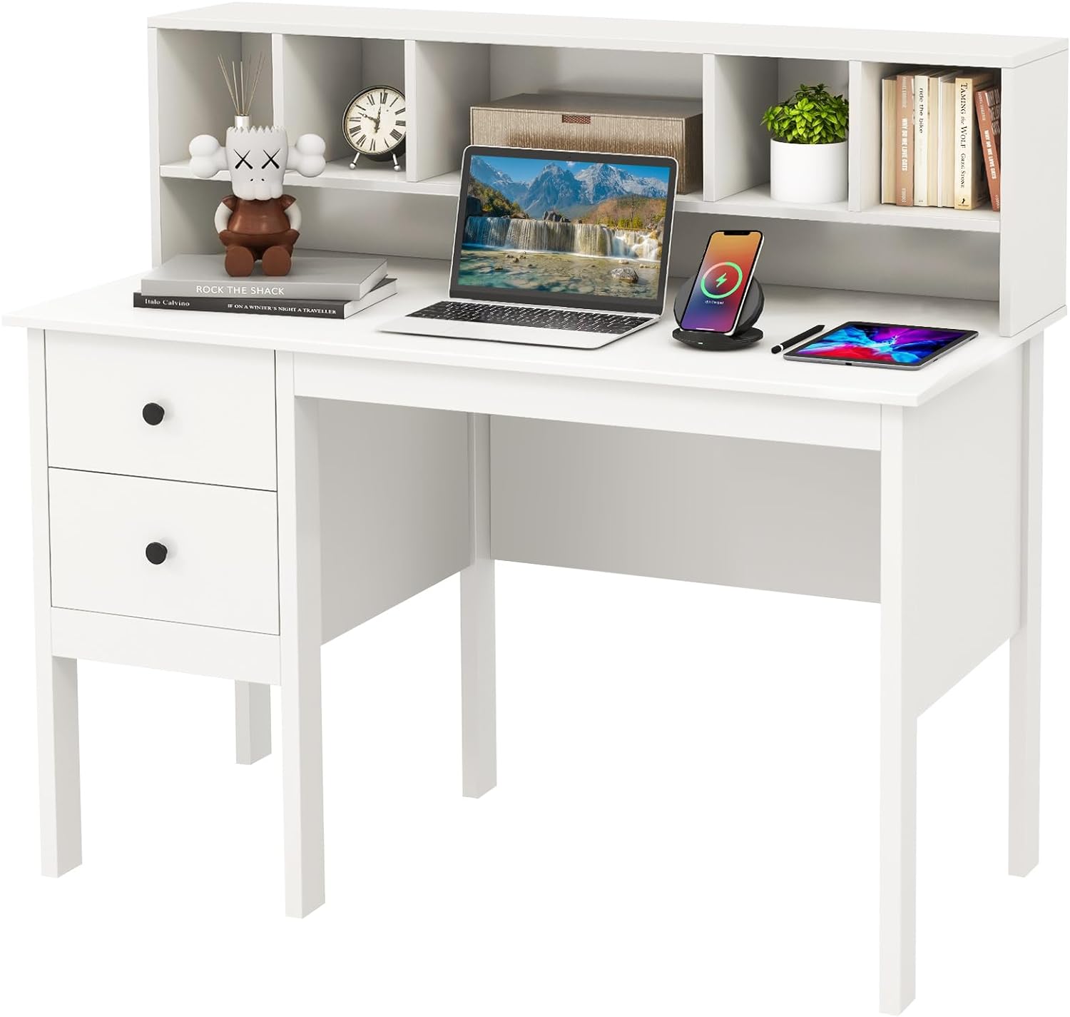 Bureau d'ordinateur 60 x 120 cm, Table de Travail avec Étagères 5