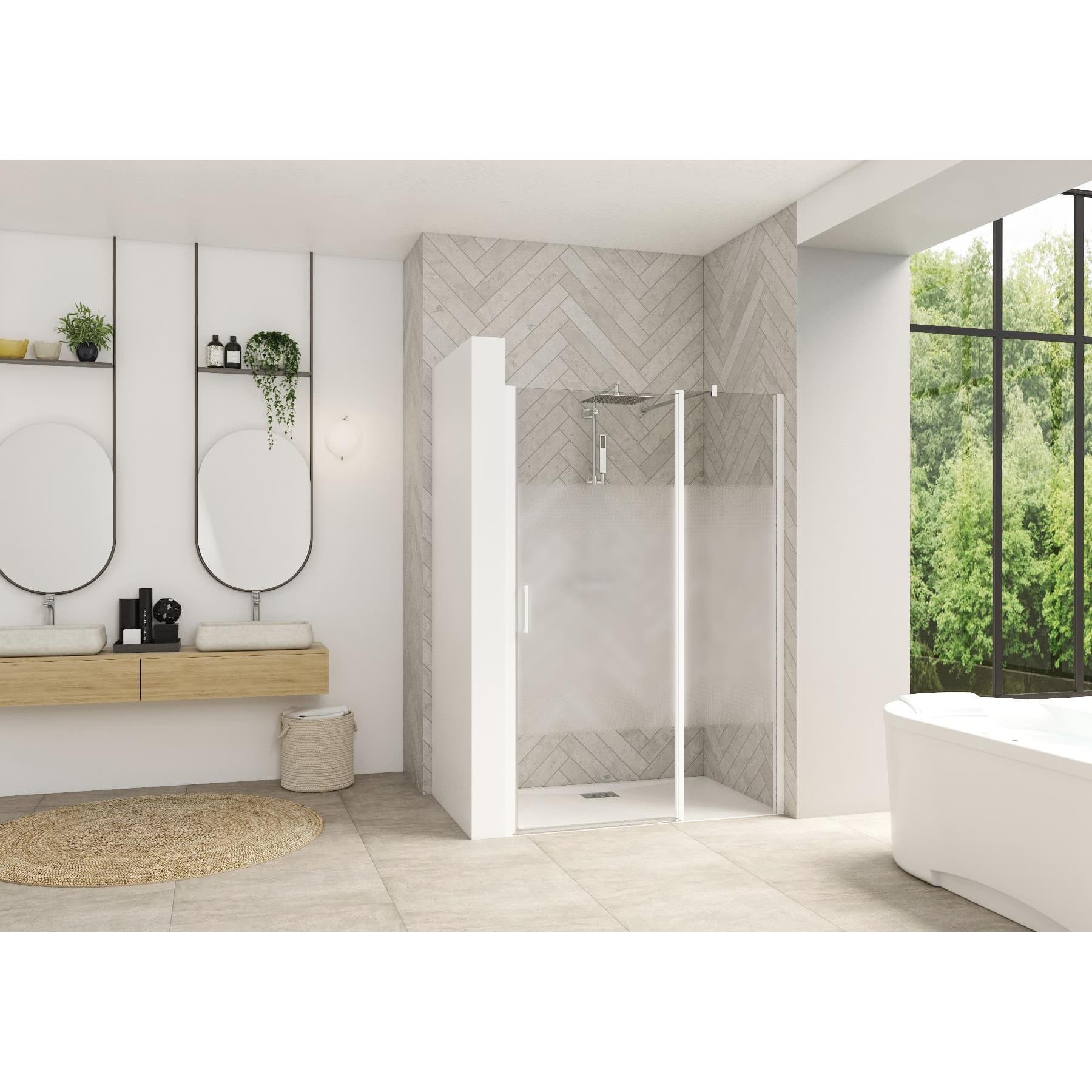 Porte de Douche 130 CM H185 Verre Sérigraphié mod. Blanc