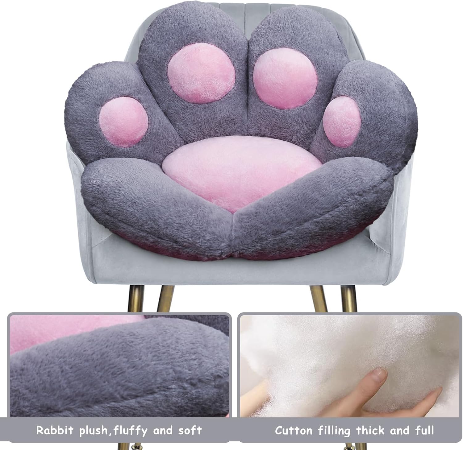 (Gris) 70 x 60 cm, coussin confortable en forme de patte de chat, coussin de chaise de bureau, belle décoration de chambre - 4