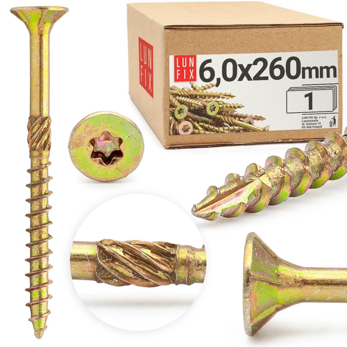 Wkręty ciesielskie z łbem stożkowym 6x260mm 1szt.