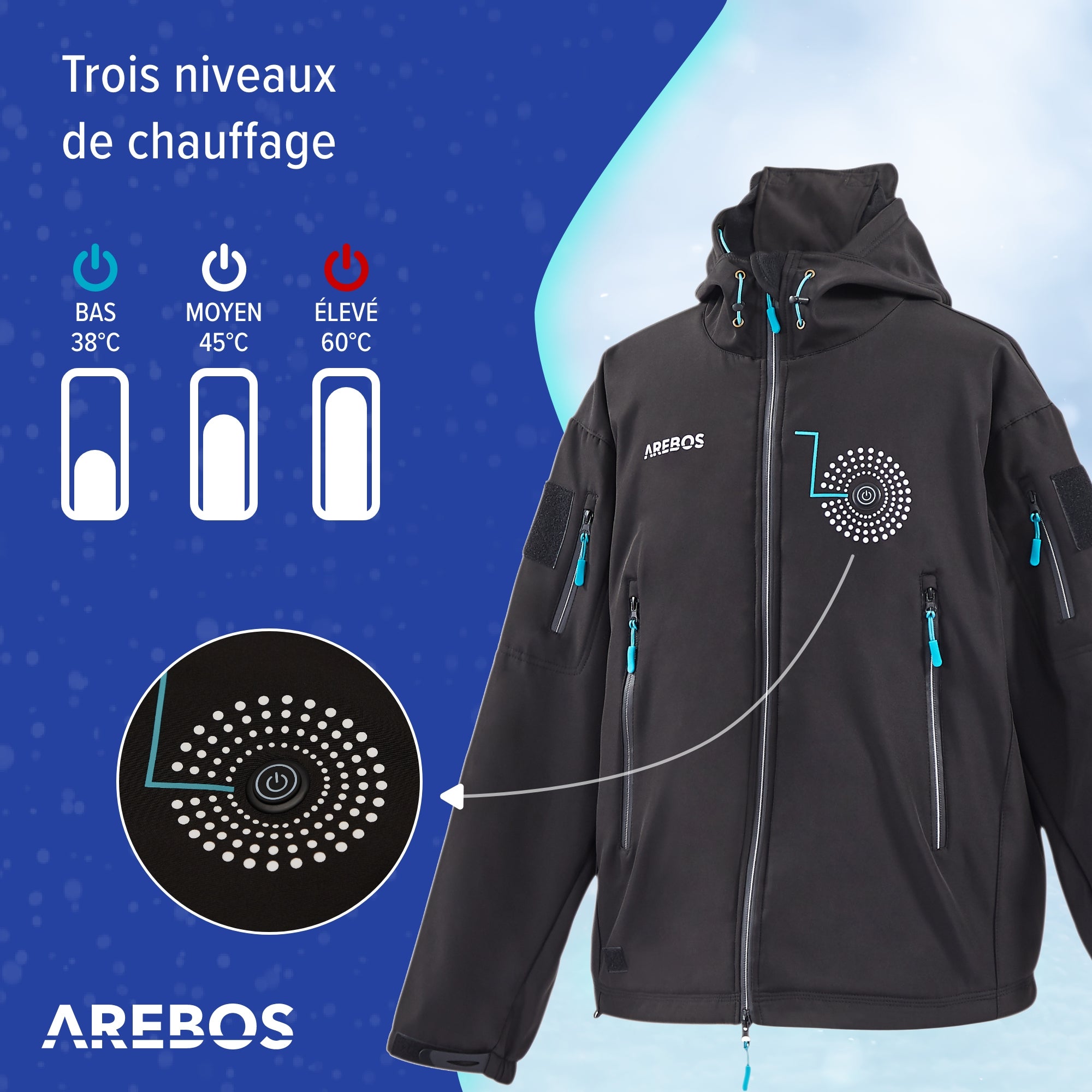 AREBOS Veste thermique chauffante Veste de sport chaude Veste d'extérieur unisex M - 4