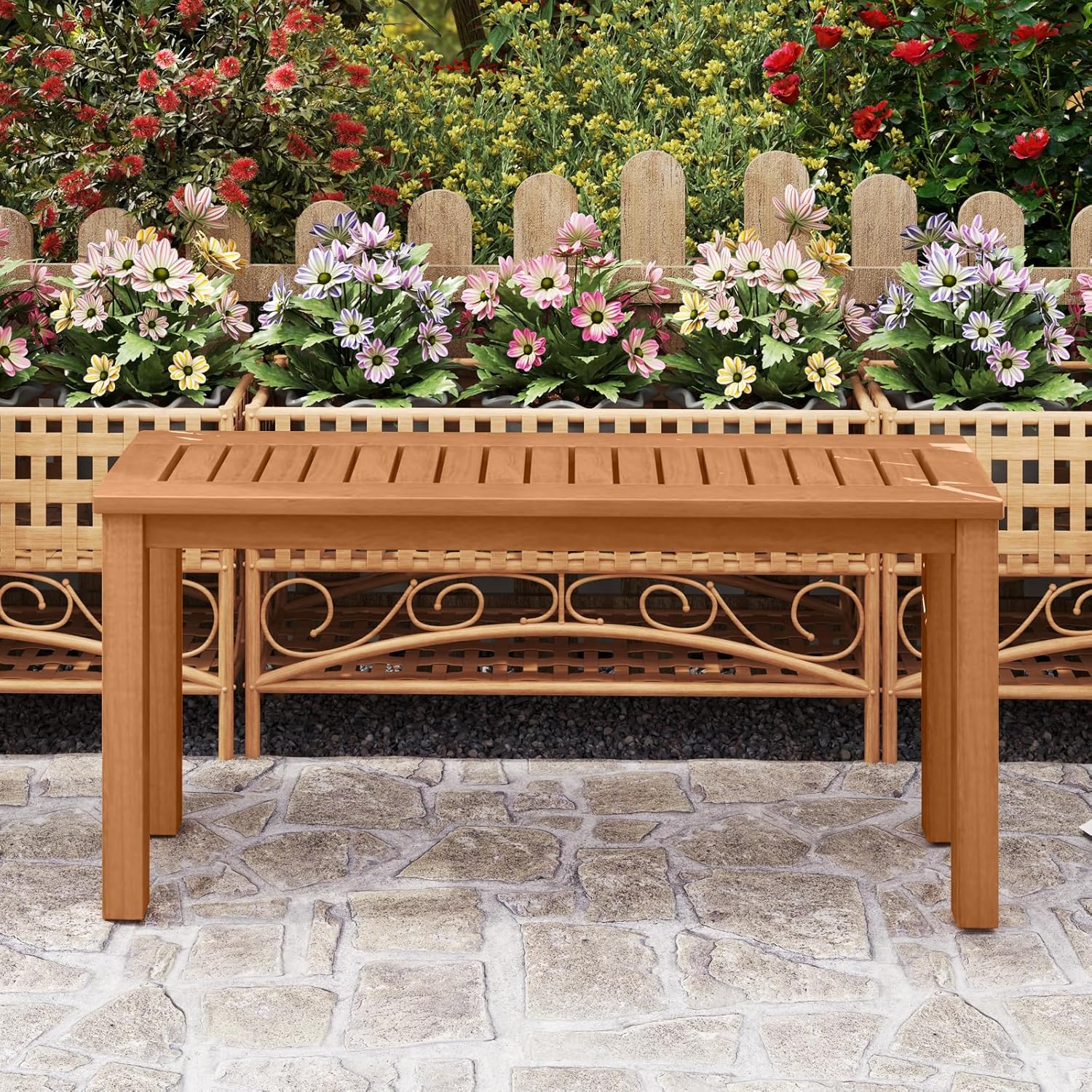 Panchina da Giardino in Legno Massello, Panca da Esterno Senza Schienale, Panca Capacità di 150 kg per Ingresso, Cortile e Balcone, 100 x 30 x - 4