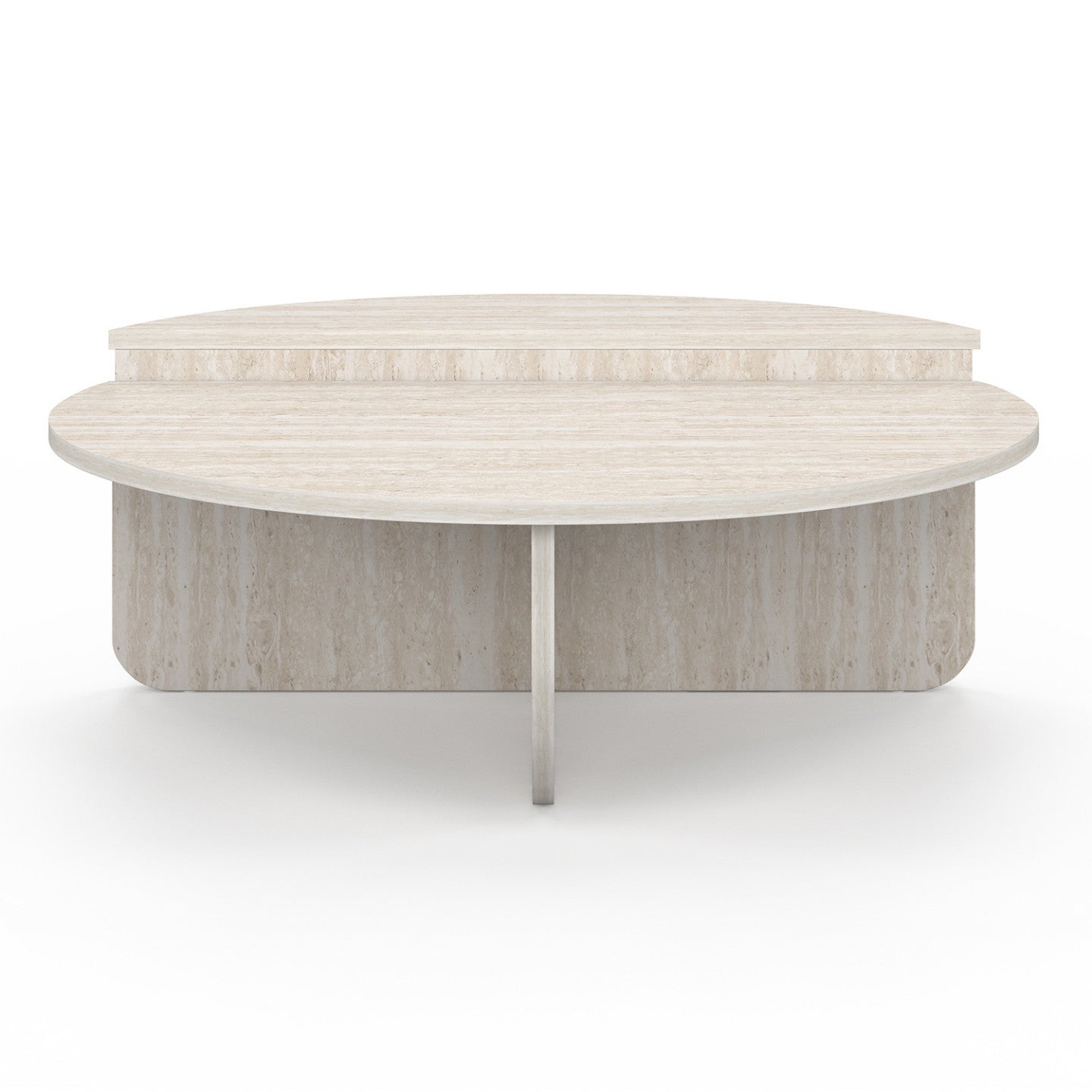 Lot de 2 tables basses rondes GUILIA 90 cm asymétriques effet travertin - 3