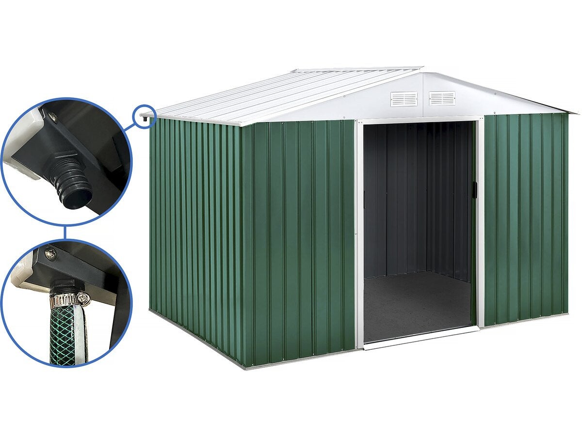 Domek ogrodowy metalowy "Rosas" 7,06 m² z rynną - Zielony