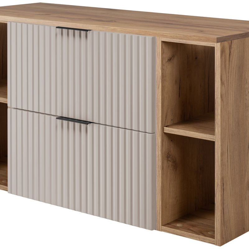 Szafka łazienkowa FLOW 100 cm kaszmir z regałami dąb craft blat ryflowany front
