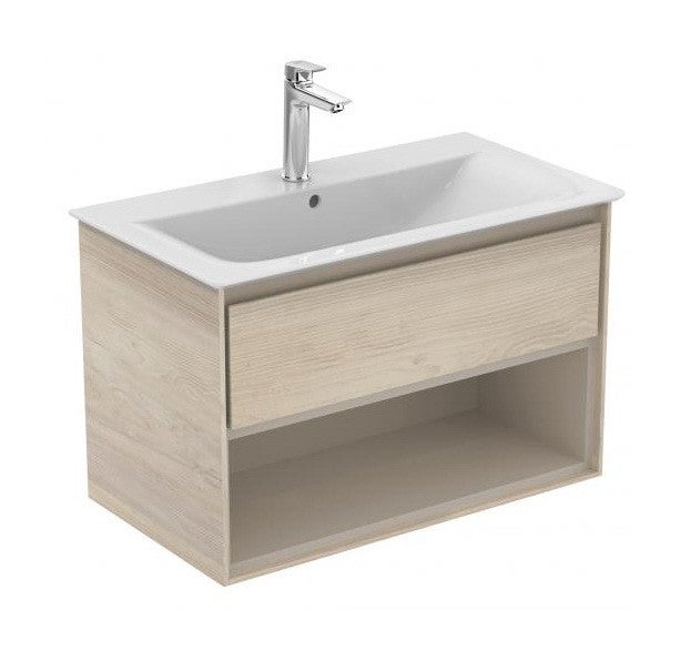 Ideal Standard - Meuble pour lavabo-plan 80cm 1 tiroir 1 niche chêne cérusé/ beige glacé mat - CONNECT AIR Ideal standard