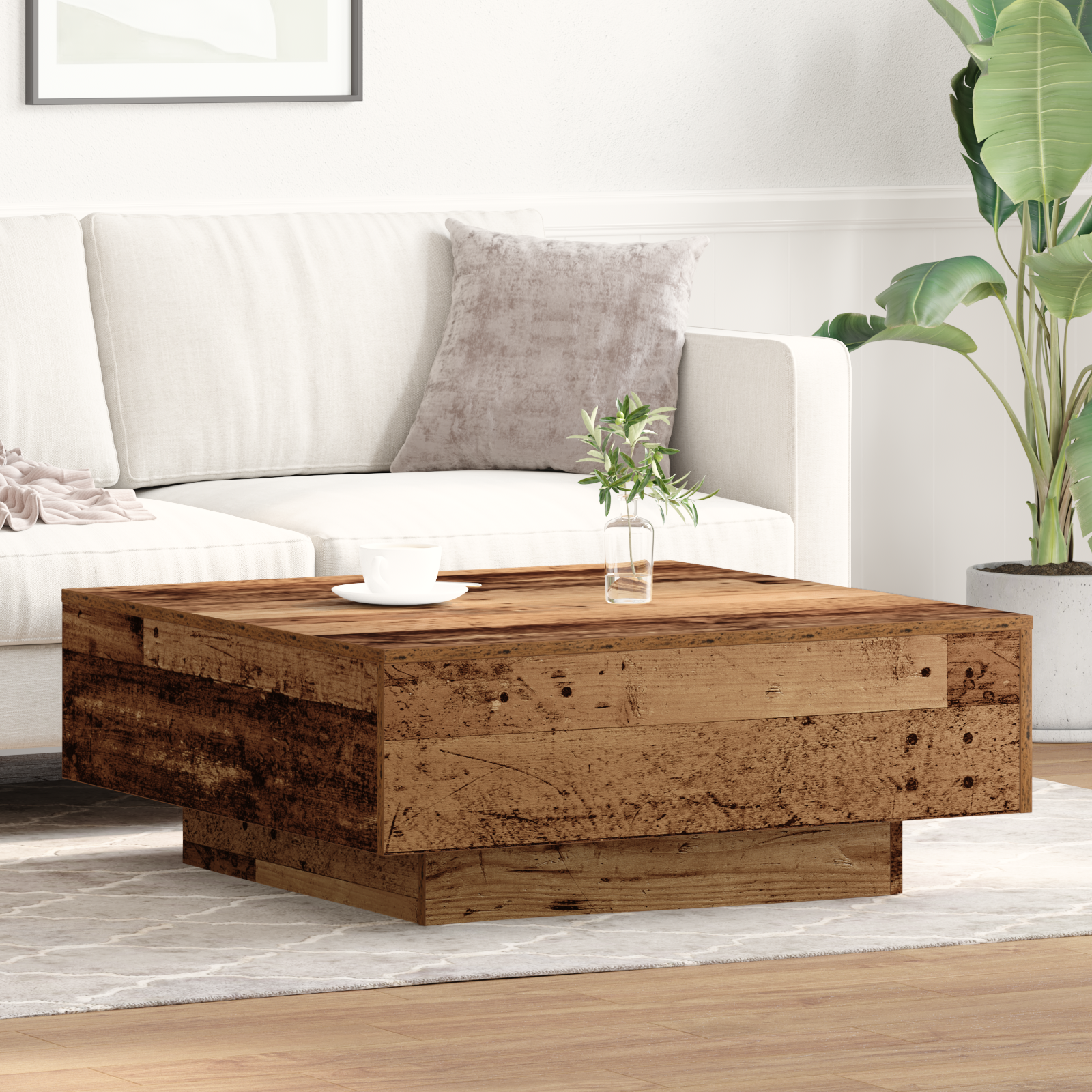 Vidaxl Mesa De Centro Madera De Ingeniería Envejecida 80X80x31 Cm Marrón , Leroy Merlin