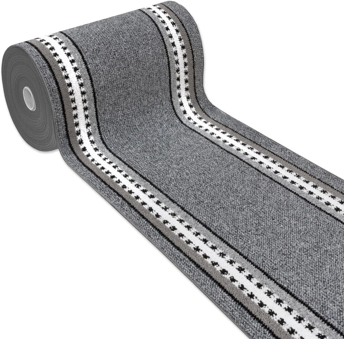 Alfombra de cocina 57x40 cm tejido plano corredor bordado absorbente base antideslizante rayas laterales gris