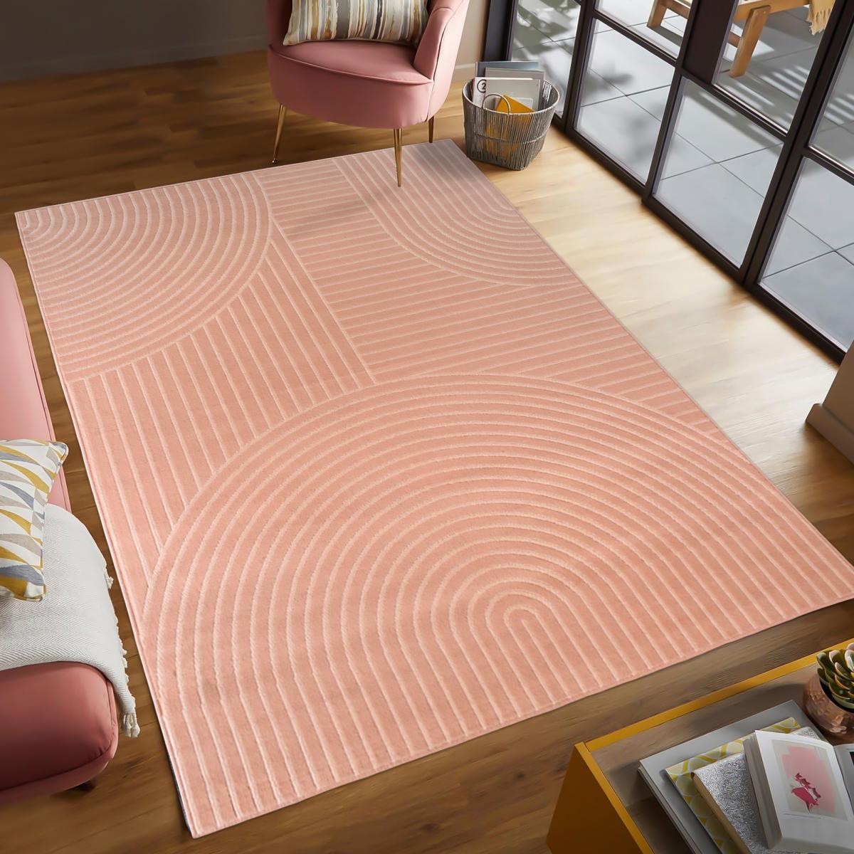 tapis salon 200x290 tissé rose rectangle motif géométrique LYN49 ARCROL - 2