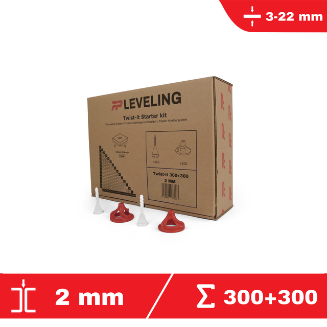 300 croisillons autonivelants 2 mm + 300 cadrans - FLAT-PRO starter kit - système de nivellement de carrelage à visser