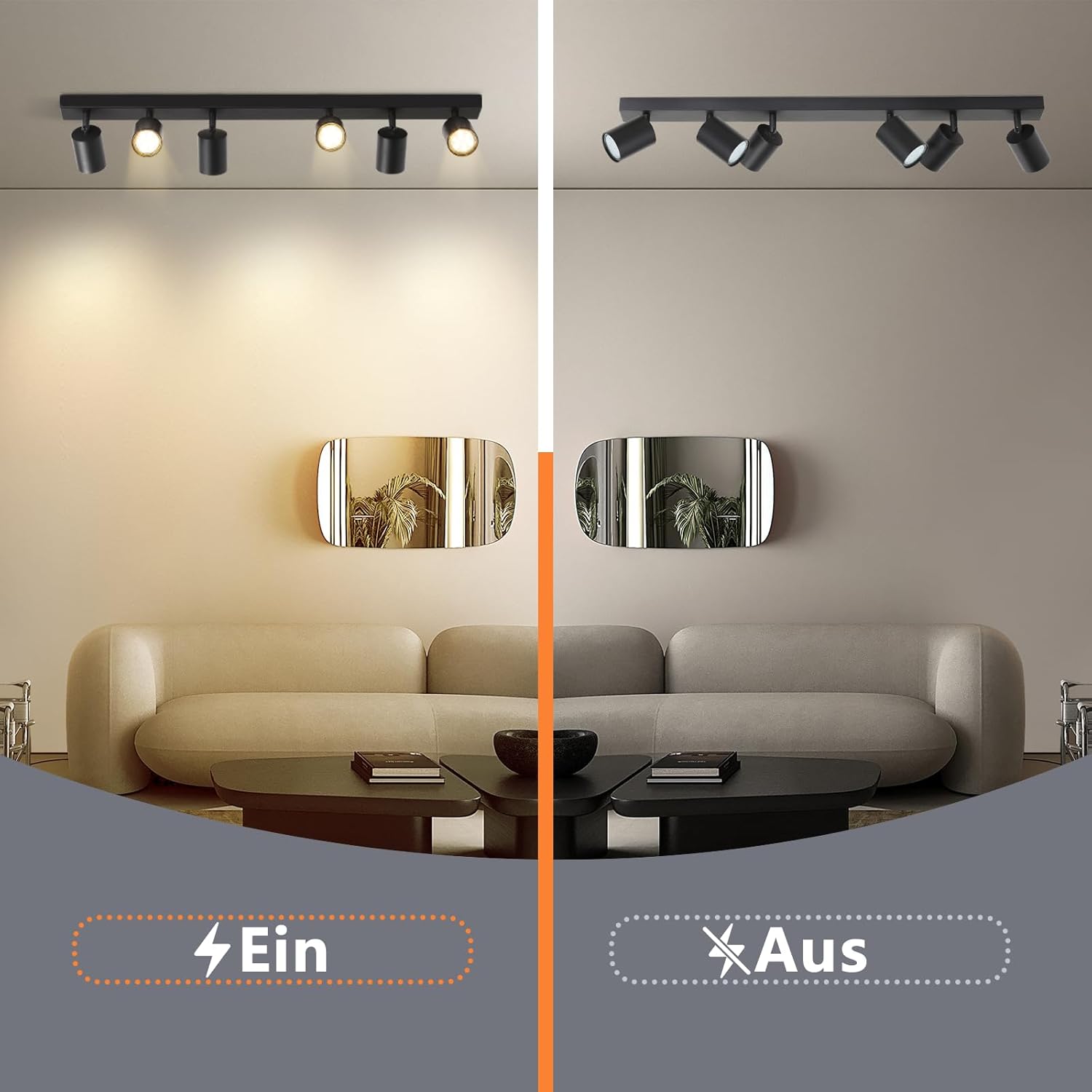 NETTLIFE Focos Iluminação de Teto LED 6 Luzes Pretos GU10 Ajustáveis 330° Sem Lâmpada para Sala de Estar Quarto Cozinha - 6