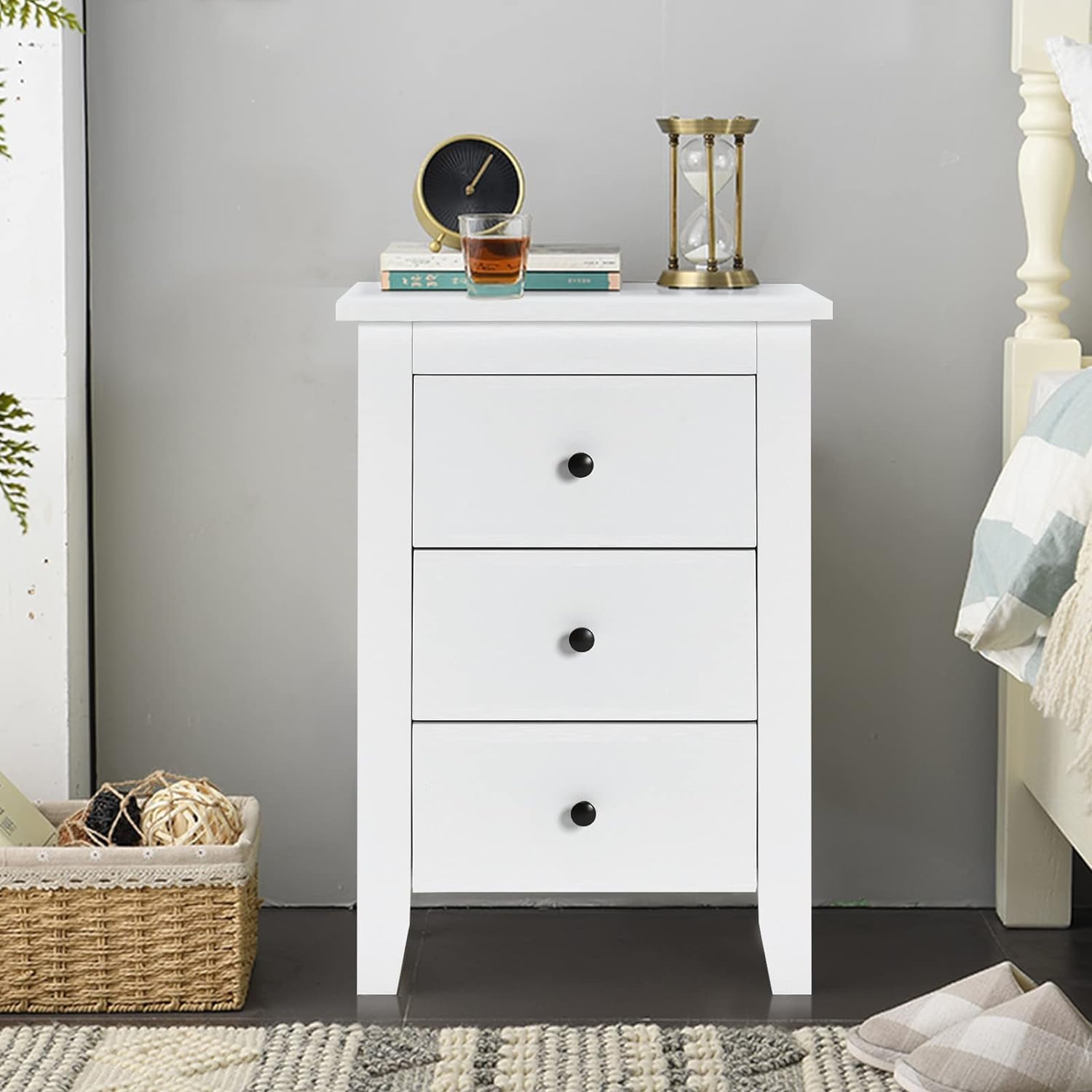 Juego de 2 Mesitas de Noche de Madera, Mesa de Noche con 3 Cajones de Almacenamiento Espaciosos, Mueble de Almacenamiento Moderno para Dormitorio - 4