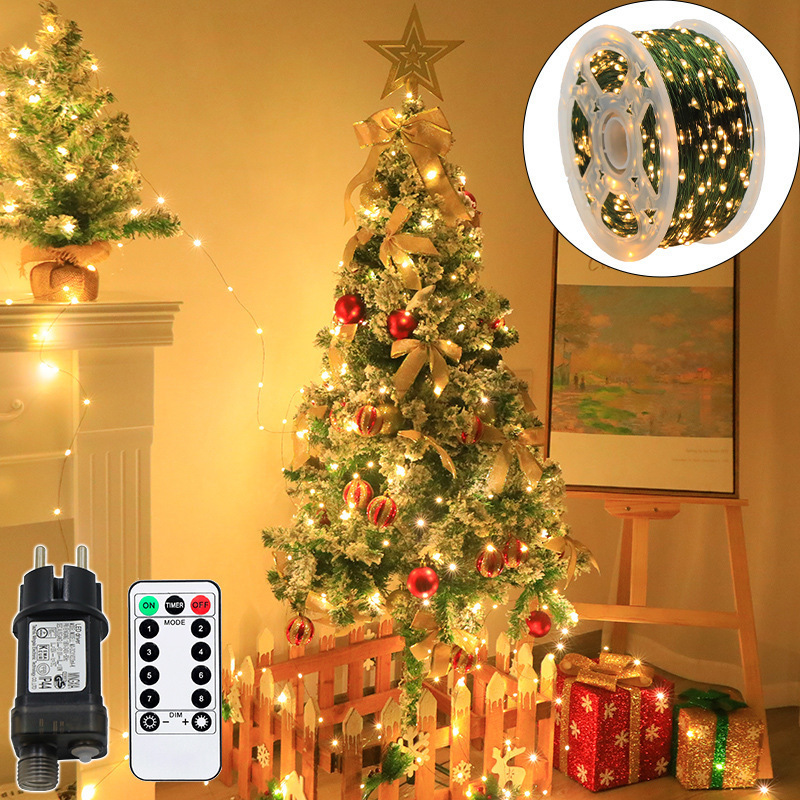 Guirlande lumineuse d'extérieur 200 m - 2000 LED, Guirlandes lumineuses de Noël avec télécommande, Intensité variable, 8 modes, étanchéité IP44 - 2