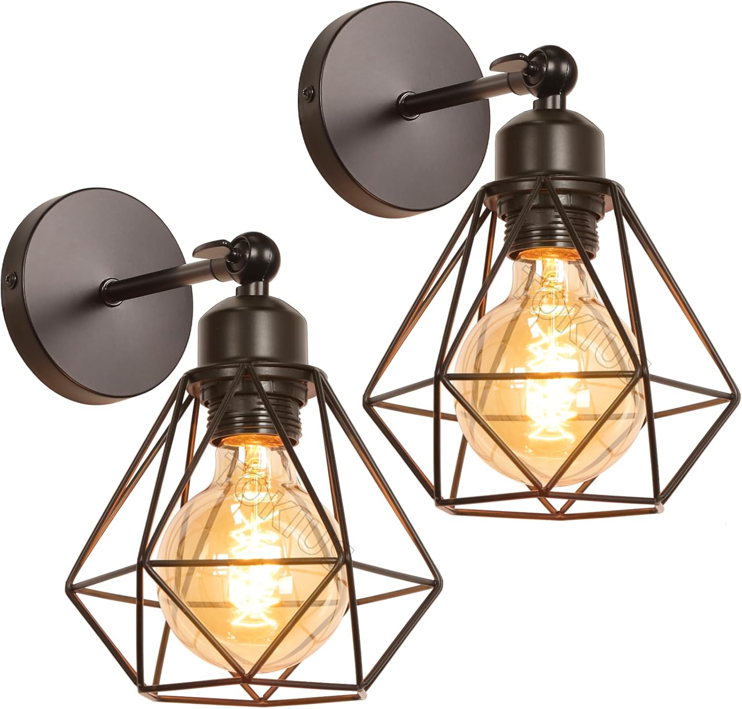 Zestaw 2 retro industrialnych kinkietów (żarówka nie jest dołączona) - wewnętrzna lampa sufitowa E27 - industrialny kinkiet metalowy - lampa ścienna