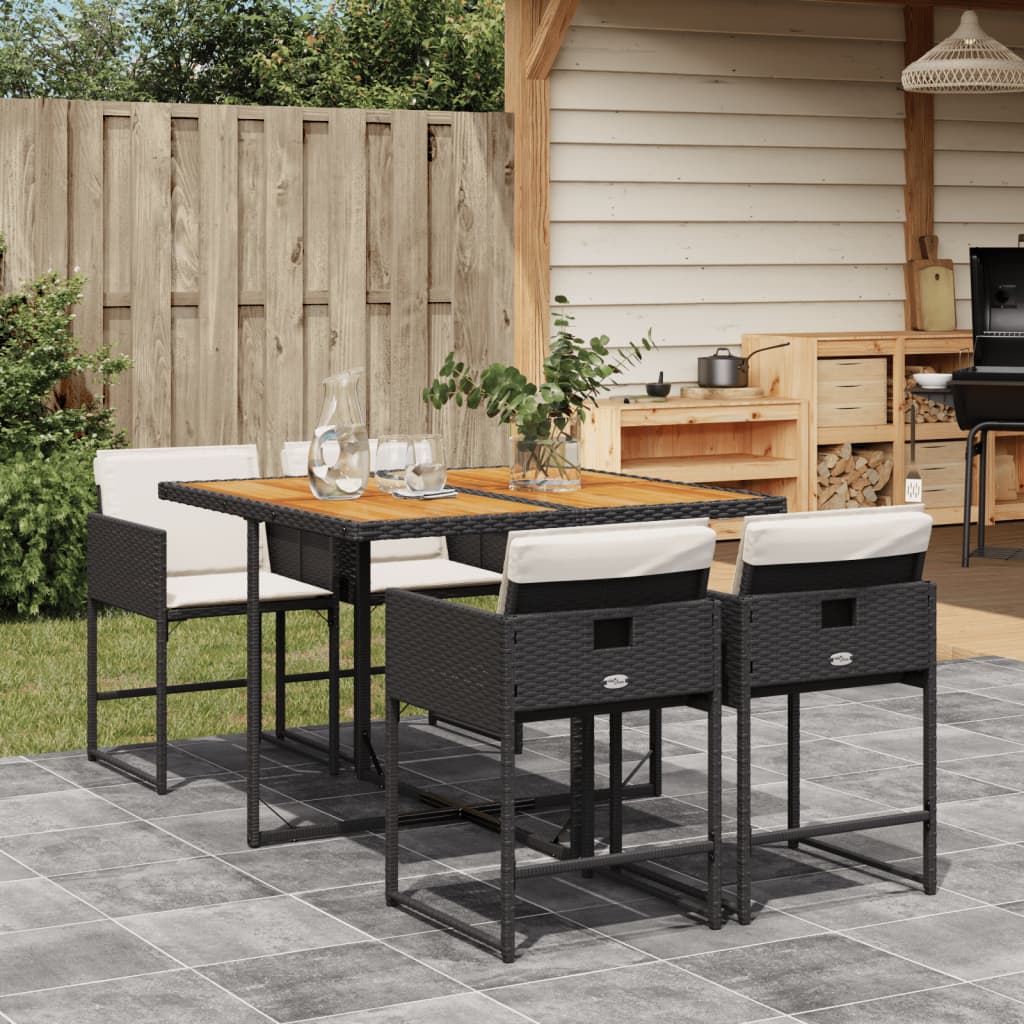 Set de muebles jardín - Muebles de exterior 5 pzas con cojines ratán sintético negro - 2